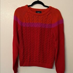 Lands End‎ Drifter Cable Knit Sweater Red Stripe Crew Neck Size M